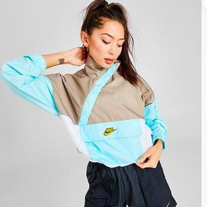 Nike Women’s Size S Icon Clash Woven Anorak‎ Wind Jacket Blue Green Colorblock